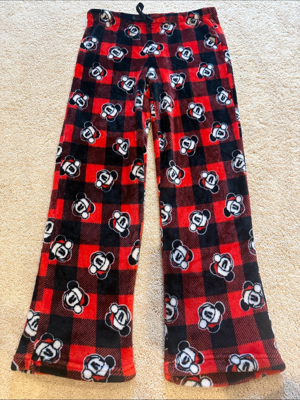 Disney Red & Black Buffalo Plaid Fleece Pajama Bottoms with Mickey Print